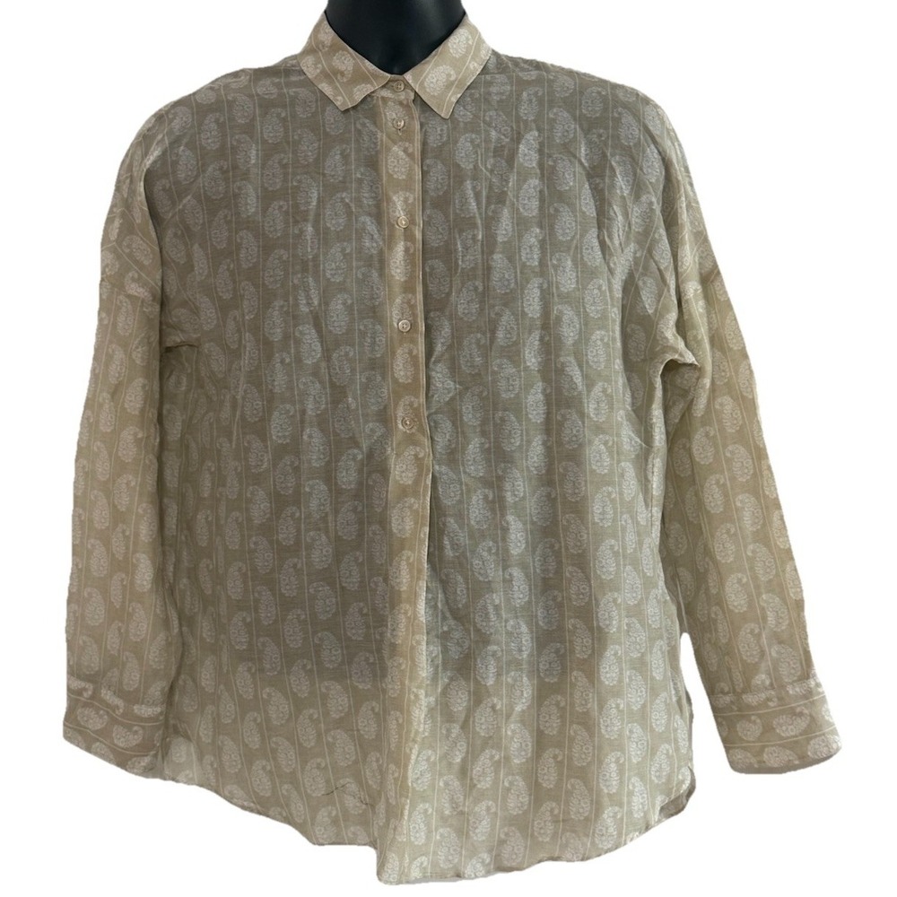 Massimi Dutti‎ Women's Top Cream Paisley Floral Sheer Blouse Size 6 USA Small
